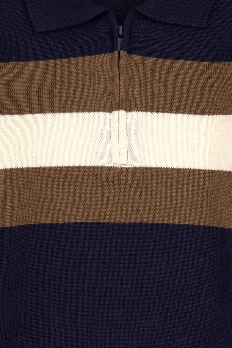 Erkek Çocuk Lacivert Polo Yaka Yarım Fermuarlı Kazak - 50315615008