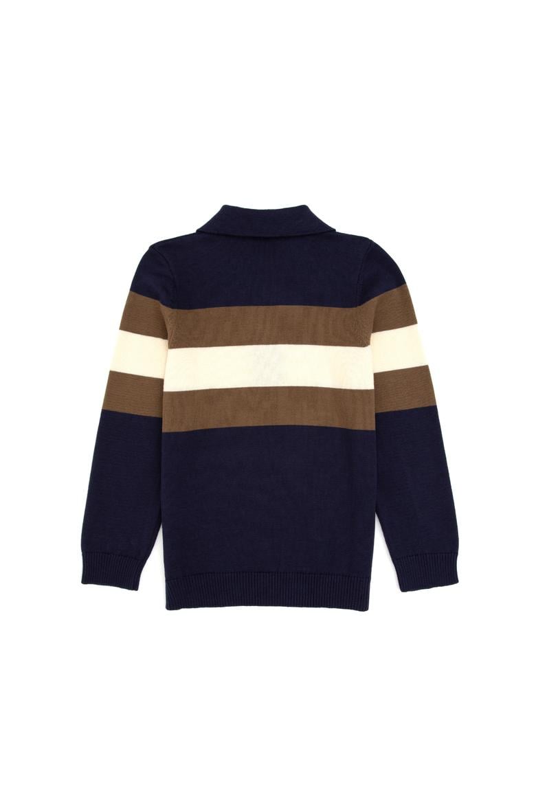 Erkek Çocuk Lacivert Polo Yaka Yarım Fermuarlı Kazak - 50315615008