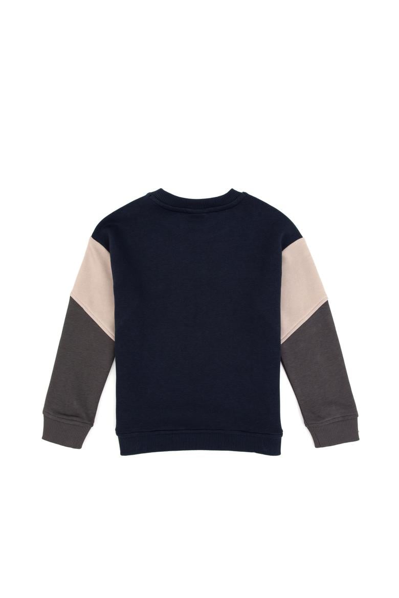 Erkek Çocuk Açık Lacivert Bisiklet Yaka Sweatshirt - 50316626010