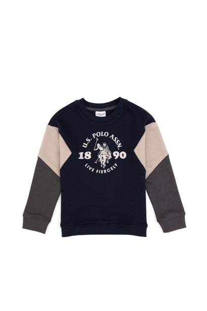 Erkek Çocuk Açık Lacivert Bisiklet Yaka Sweatshirt