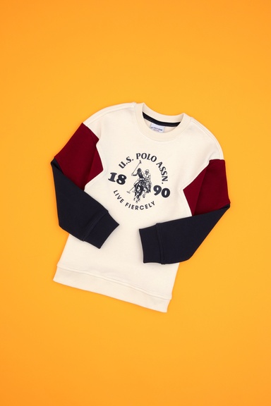 Erkek Çocuk Krem Bisiklet Yaka Sweatshirt
