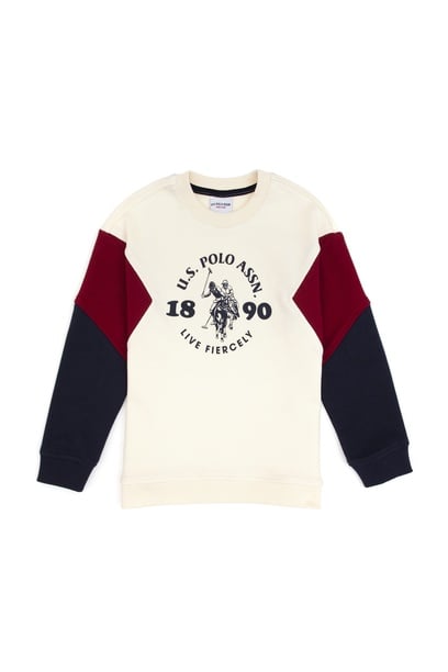 Erkek Çocuk Krem Bisiklet Yaka Sweatshirt