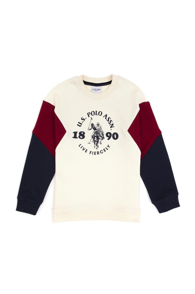 Erkek Çocuk Krem Bisiklet Yaka Sweatshirt