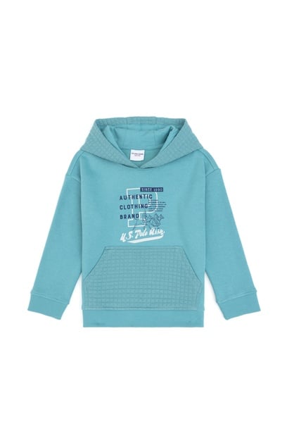 Erkek Çocuk Mint Kapüşonlu Şardonlu Sweatshirt