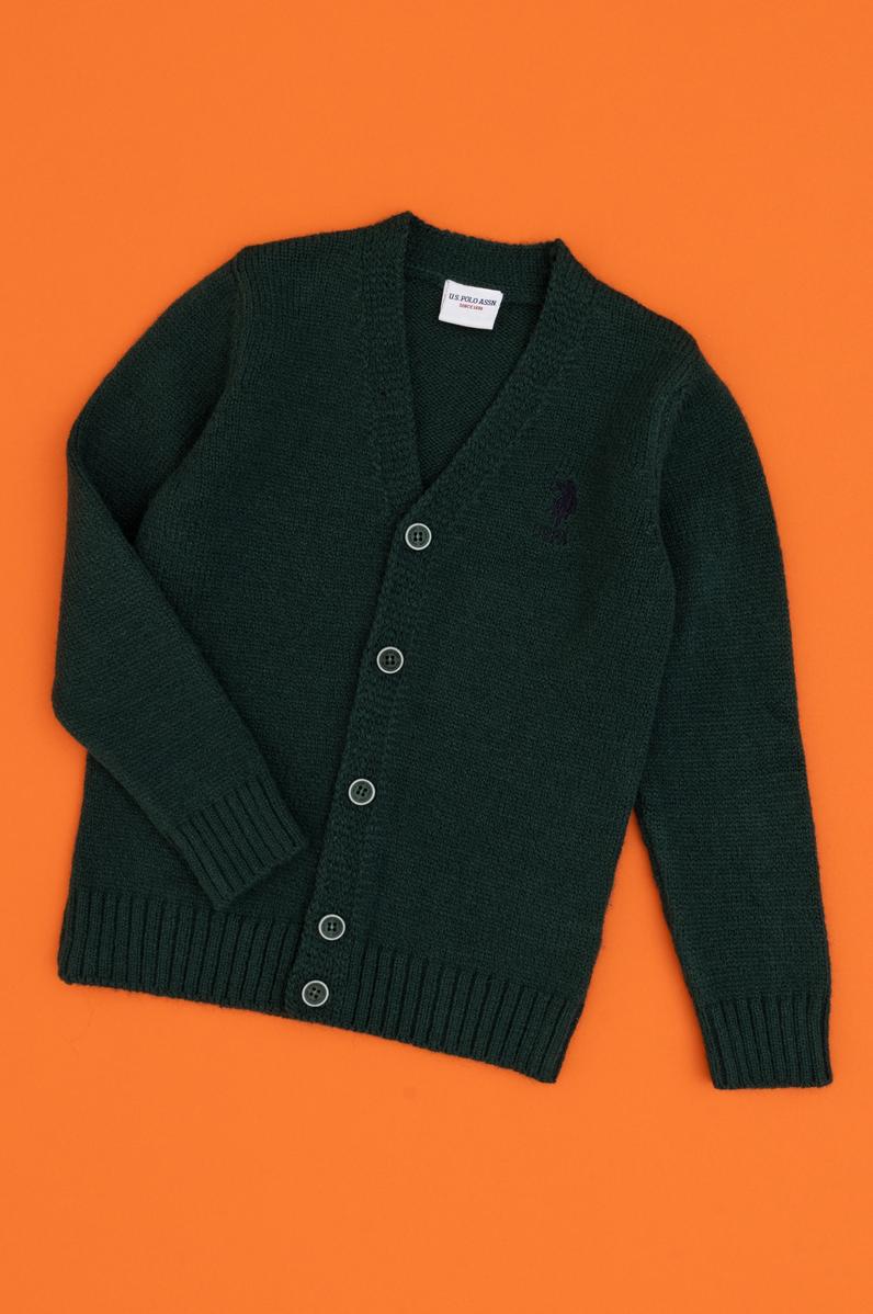 Erkek Çocuk Koyu Yeşil Triko Hırka