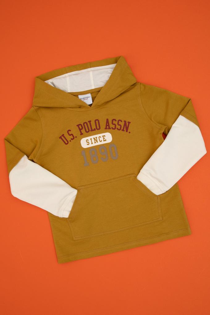 Erkek Çocuk Hardal Kapüşonlu İnce Sweatshirt