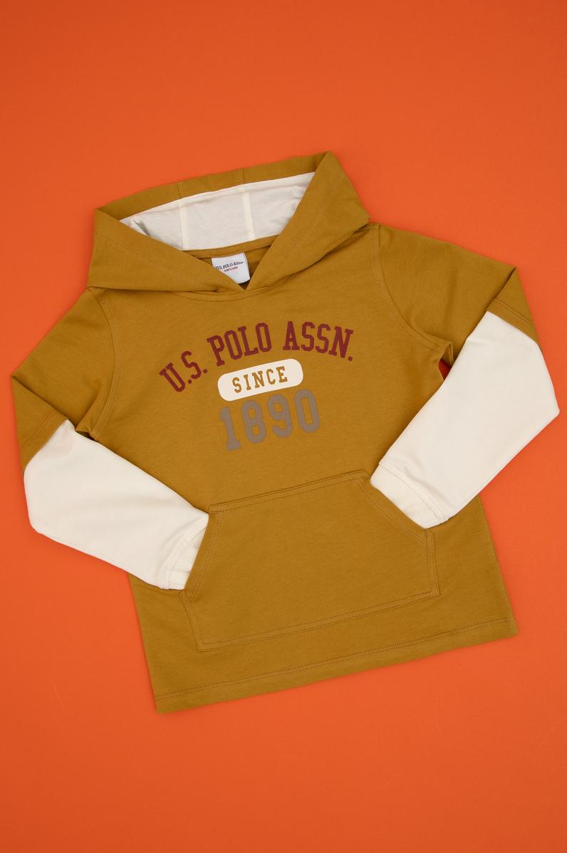 Erkek Çocuk Hardal Kapüşonlu İnce Sweatshirt