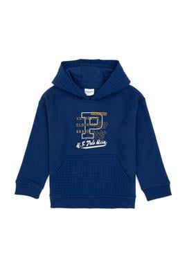 Erkek Çocuk İndigo Kapüşonlu Şardonlu Sweatshirt - 50316512015