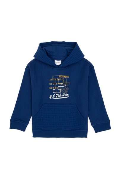 Erkek Çocuk İndigo Kapüşonlu Şardonlu Sweatshirt