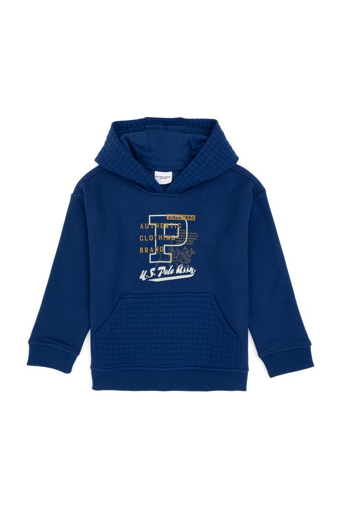 Erkek Çocuk İndigo Kapüşonlu Şardonlu Sweatshirt