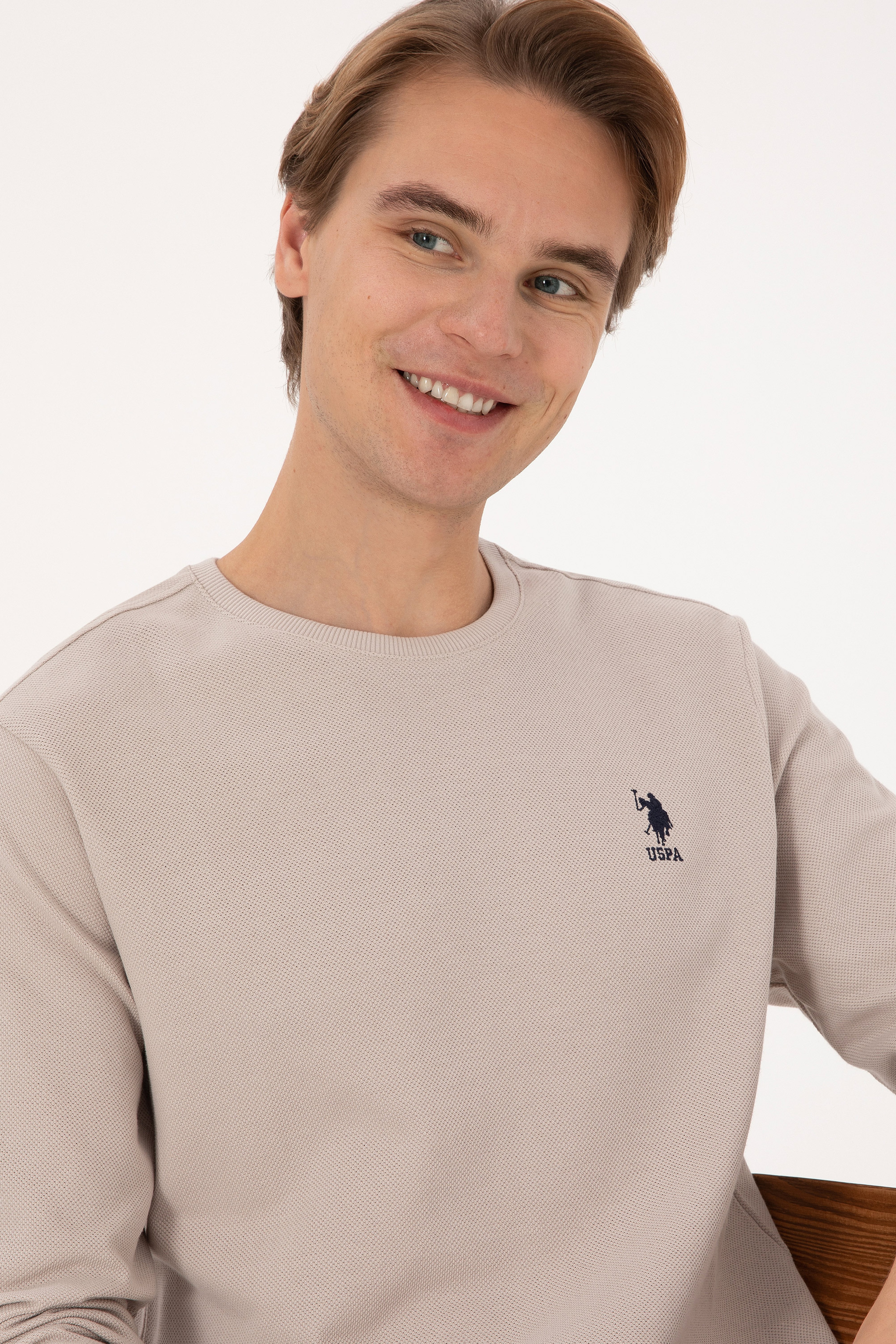 Erkek Regular Fit Bisiklet Yaka Taş Sweatshirt - Image 2