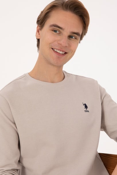 Erkek Regular Fit Bisiklet Yaka Taş Sweatshirt
