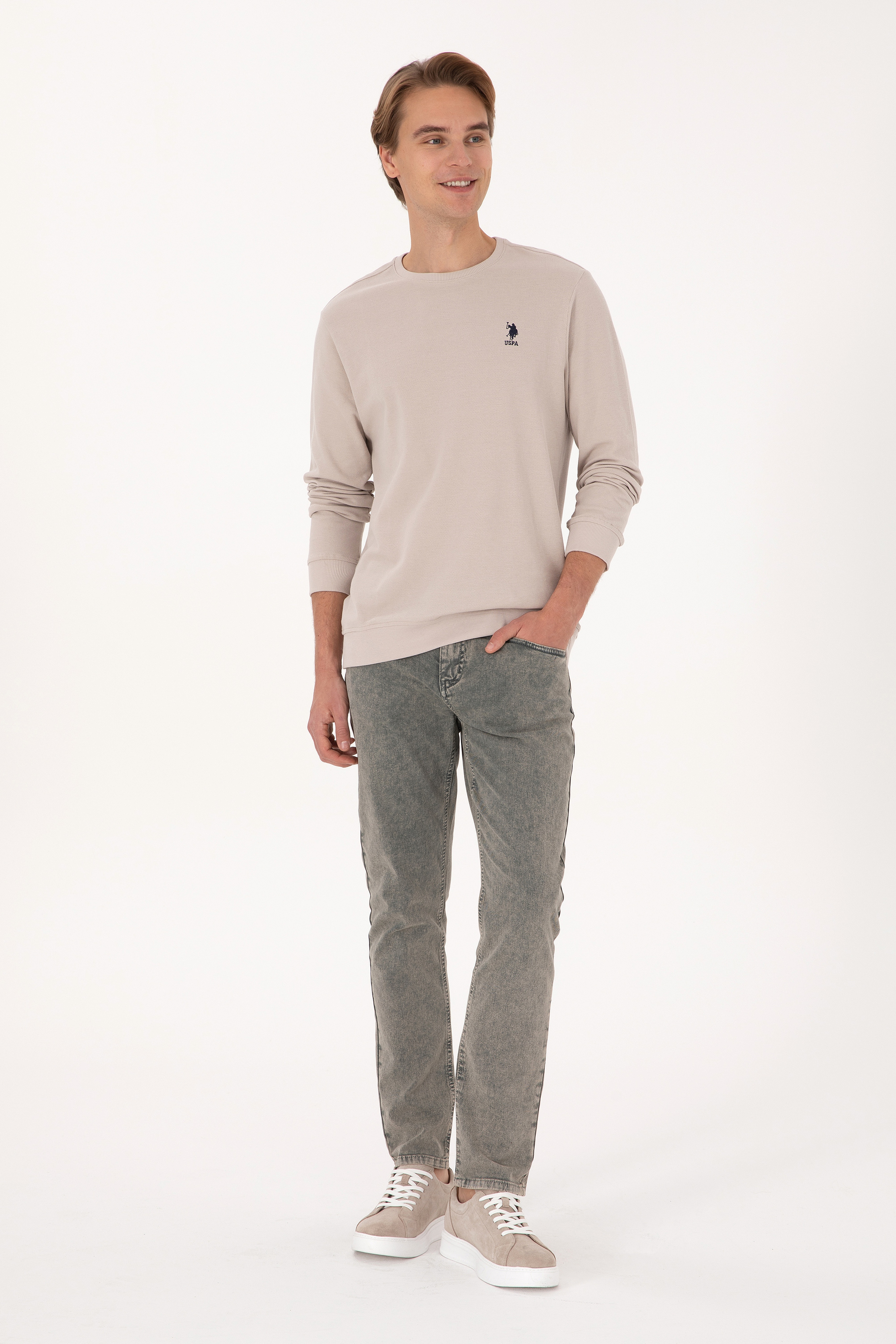 Erkek Regular Fit Bisiklet Yaka Taş Sweatshirt - Image 4