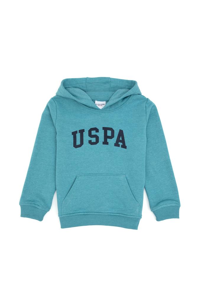 Erkek Çocuk Mint Melanj Kapüşonlu Basic Sweatshirt