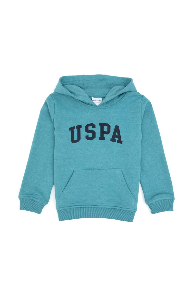 Erkek Çocuk Mint Melanj Kapüşonlu Basic Sweatshirt