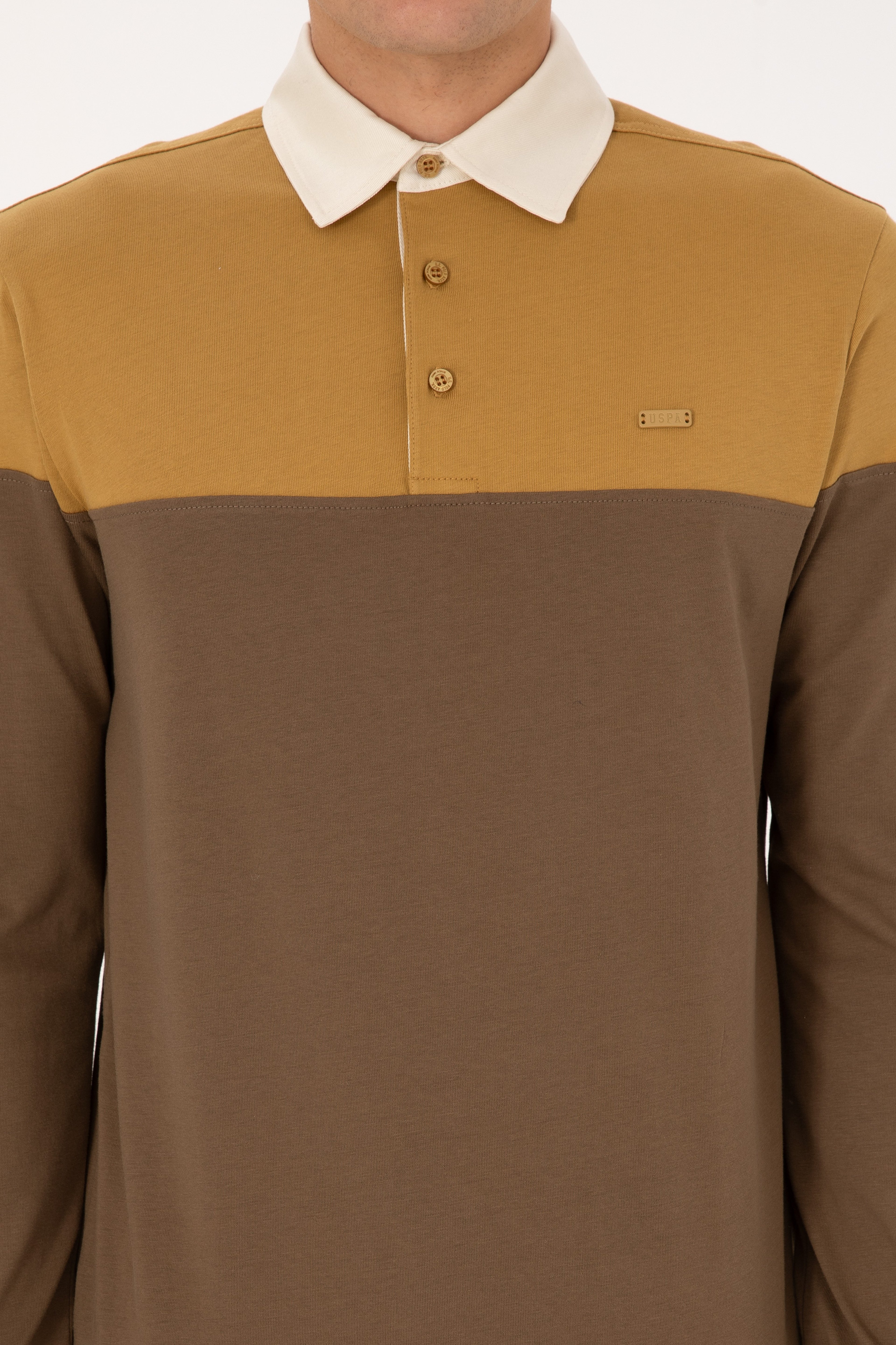 Erkek Regular Fit Polo Yaka Hardal Sweatshirt - Image 6