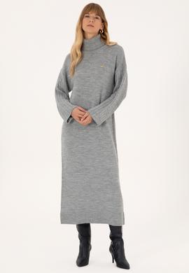 Kadın Gri Melanj Triko Elbise - 50314645019