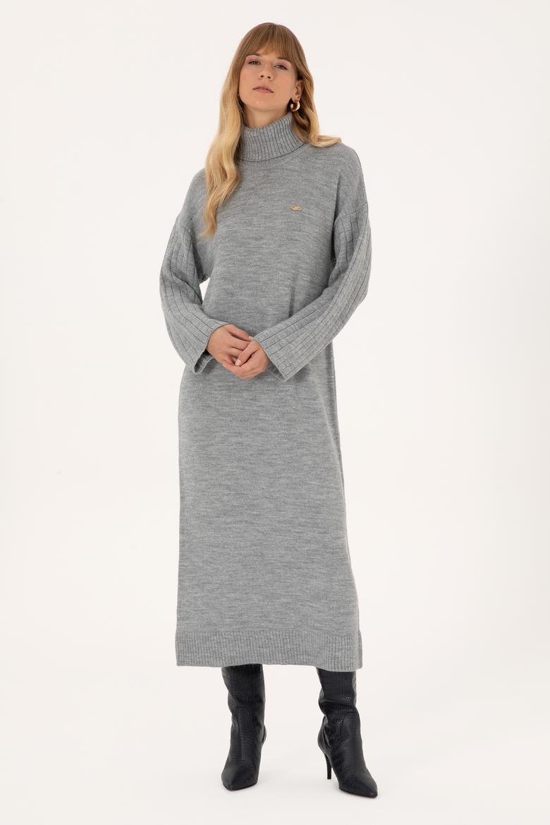 Kadın Gri Melanj Triko Elbise - 50314645019