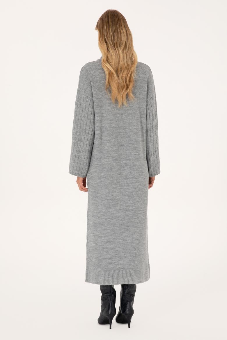 Kadın Gri Melanj Triko Elbise - 50314645019