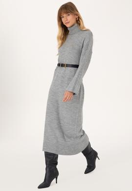 Kadın Gri Melanj Triko Elbise - 50314645019