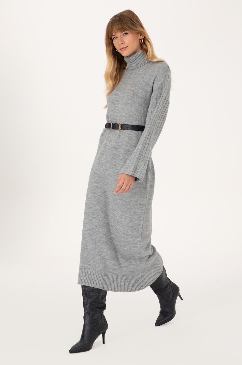 Kadın Gri Melanj Triko Elbise