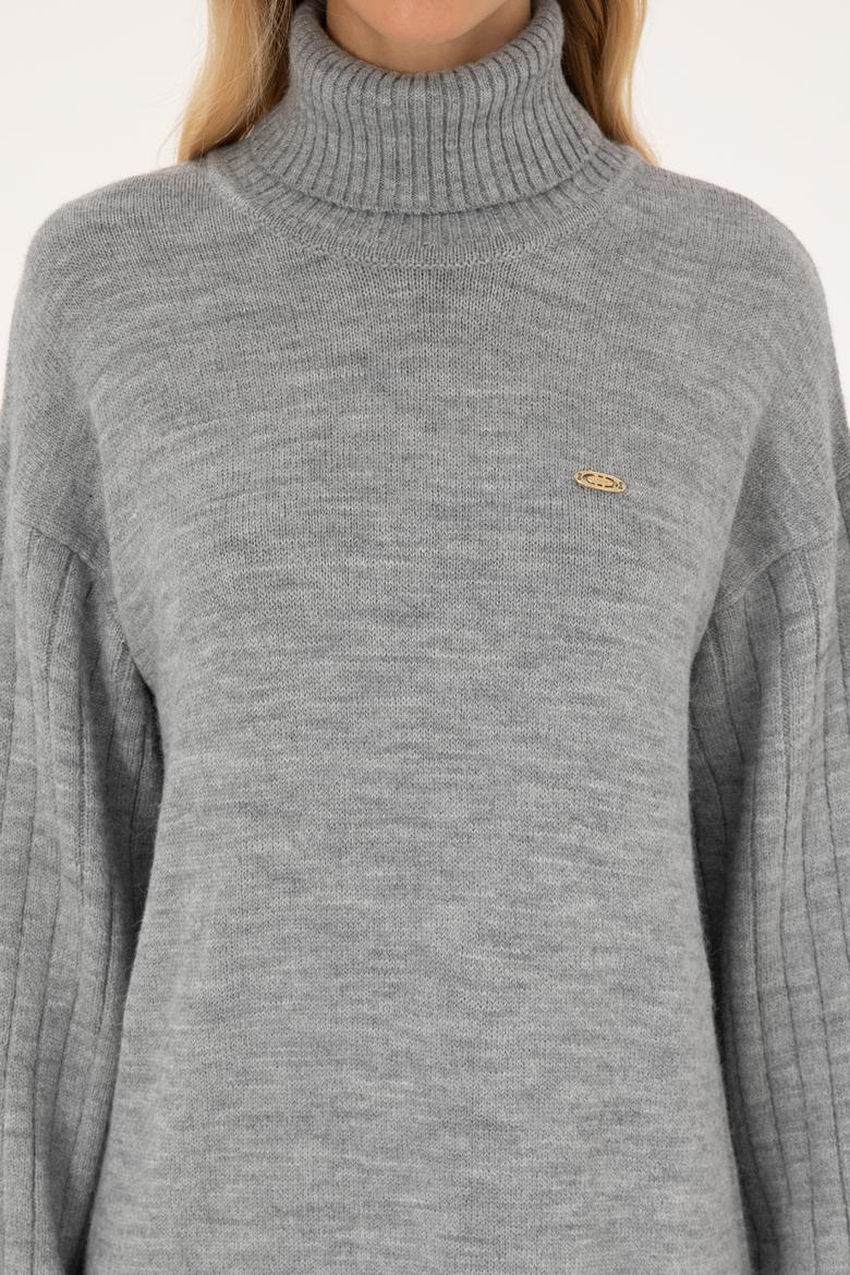 Kadın Gri Melanj Triko Elbise - 50314645019