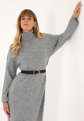 Kadın Gri Melanj Triko Elbise - 50314645019