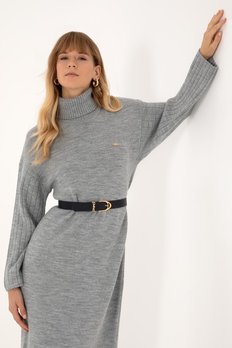 Kadın Gri Melanj Triko Elbise - 50314645019