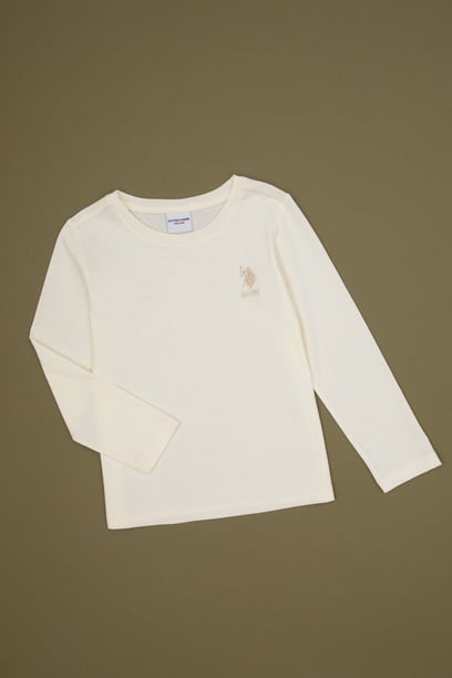 Kız Çocuk Krem Bisiklet Yaka Basic Sweatshirt