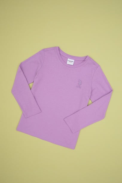 Kız Çocuk Lila Bisiklet Yaka Basic Sweatshirt