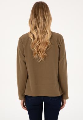 Kadın Açık Haki Fermuarlı Dik Yaka Polar Sweatshirt - 50316714011