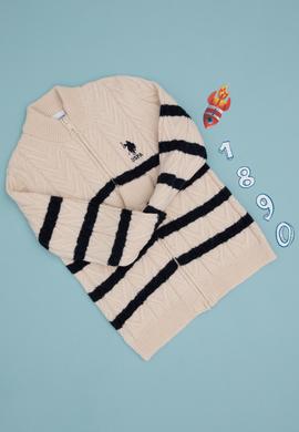 Erkek Çocuk Fermuarlı Krem Triko Hırka - 50295651029