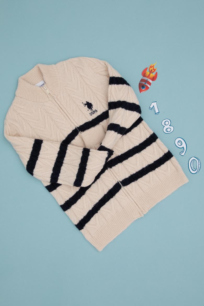 Erkek Çocuk Fermuarlı Krem Triko Hırka - 50295651029