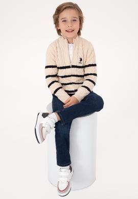 Erkek Çocuk Fermuarlı Krem Triko Hırka - 50295651029
