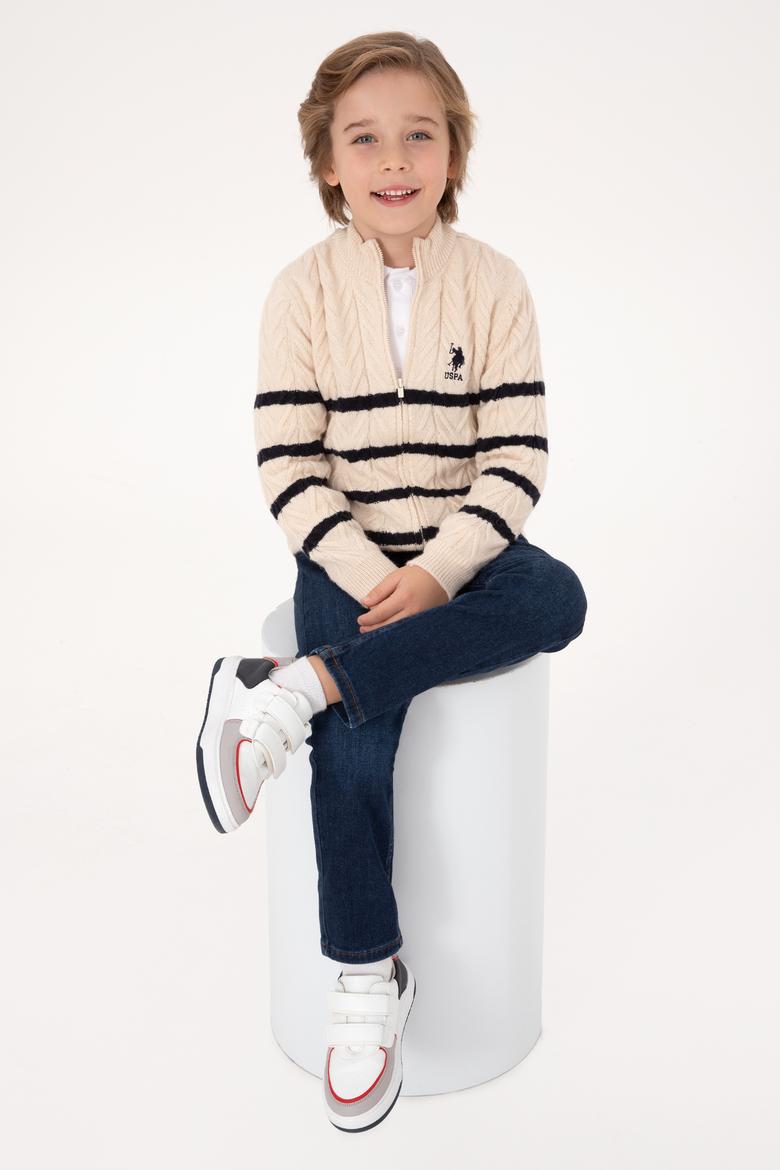 Erkek Çocuk Fermuarlı Krem Triko Hırka - 50295651029