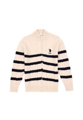 Erkek Çocuk Fermuarlı Krem Triko Hırka - 50295651029