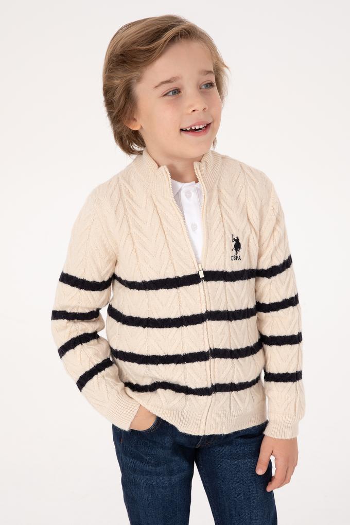 Erkek Çocuk Fermuarlı Krem Triko Hırka