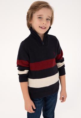 Erkek Çocuk Yarım Fermuarlı Lacivert Triko Kazak - 50295517004