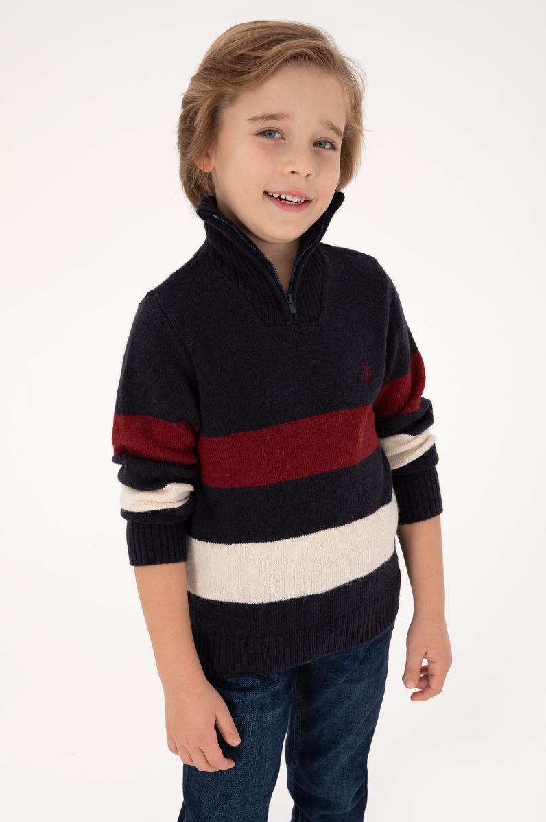 Erkek Çocuk Yarım Fermuarlı Lacivert Triko Kazak