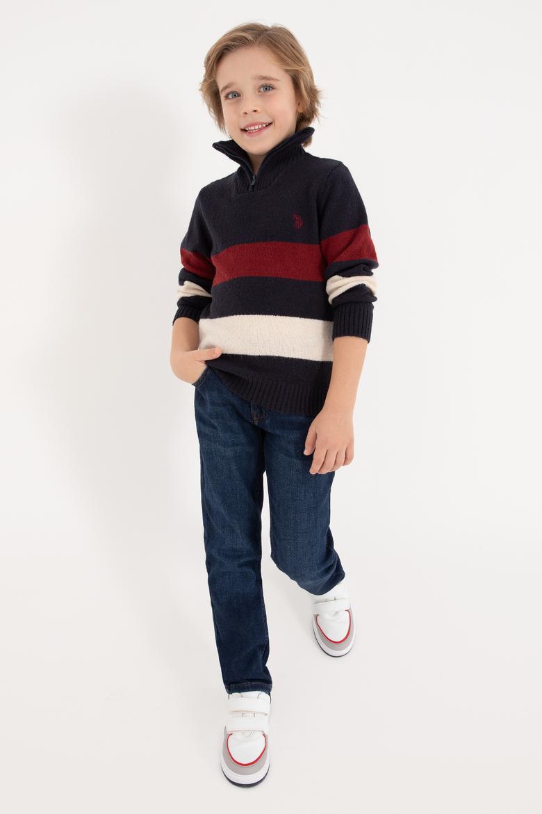 Erkek Çocuk Yarım Fermuarlı Lacivert Triko Kazak - 50295517004