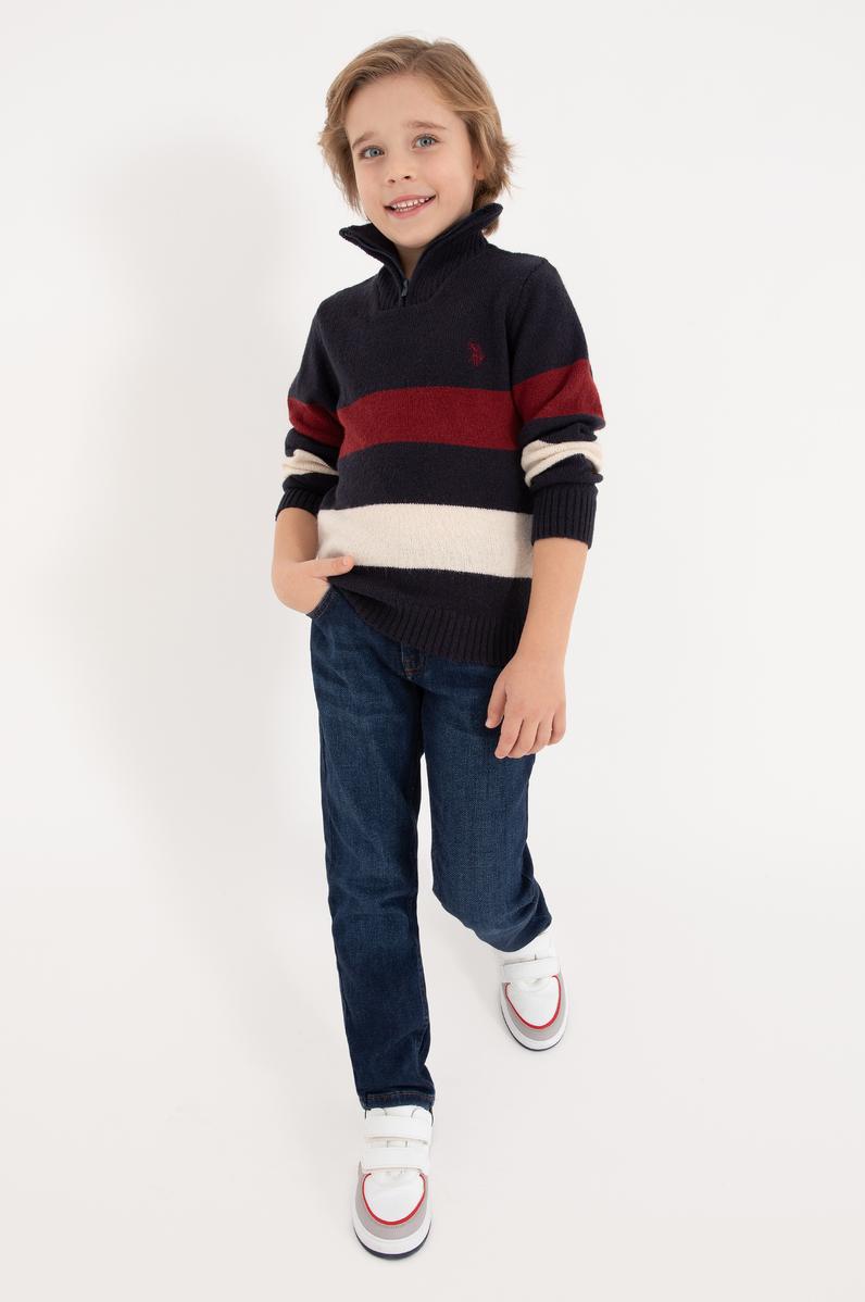 Erkek Çocuk Yarım Fermuarlı Lacivert Triko Kazak