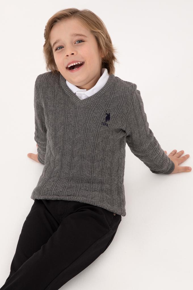 Erkek Çocuk Gri Melanj Basic Kazak