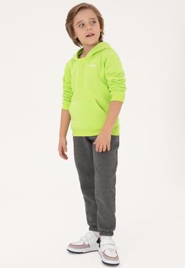 Erkek Çocuk Yeşil Basic Kapüşonlu Şardonlu Sweatshirt - 50313808169