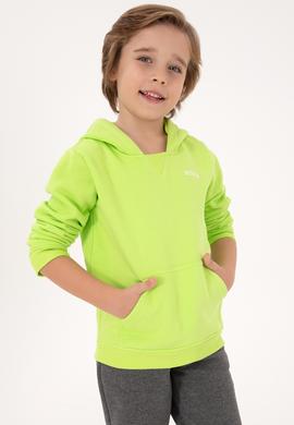 Erkek Çocuk Yeşil Basic Kapüşonlu Şardonlu Sweatshirt - 50313808169