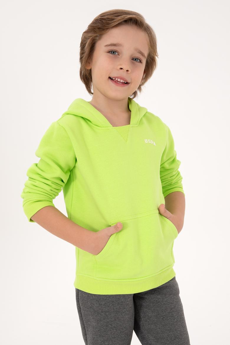 Erkek Çocuk Yeşil Basic Kapüşonlu Şardonlu Sweatshirt