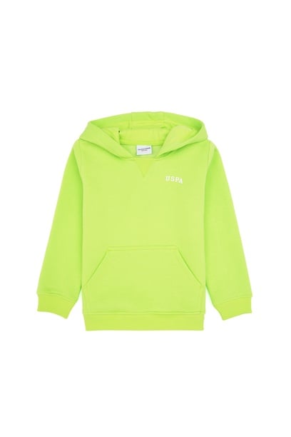 Erkek Çocuk Yeşil Basic Kapüşonlu Şardonlu Sweatshirt