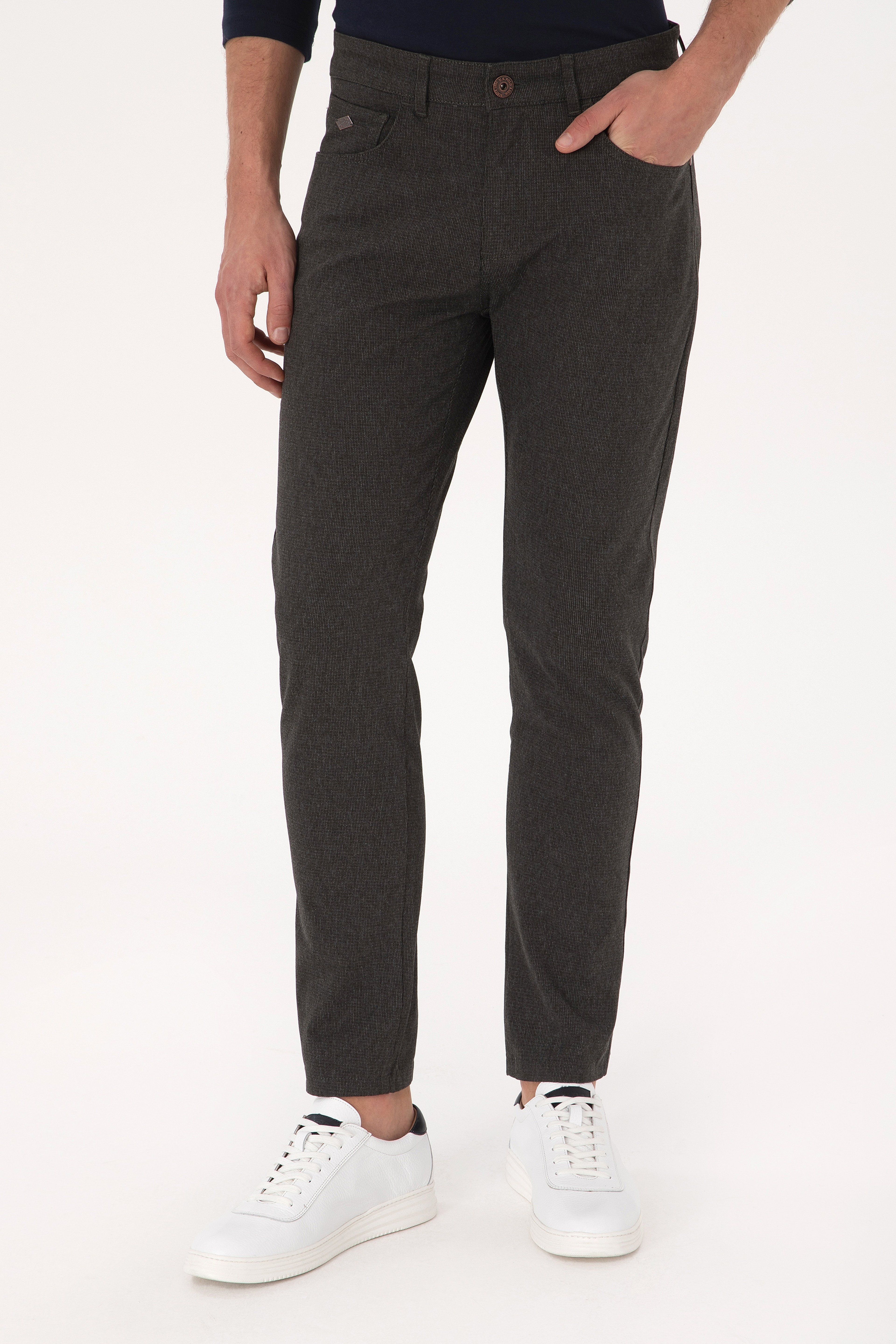 Erkek Koyu Yeşil Slim Fit Kanvas / Chino Pantolon
