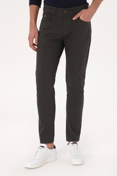 Erkek Koyu Yeşil Slim Fit Kanvas / Chino Pantolon