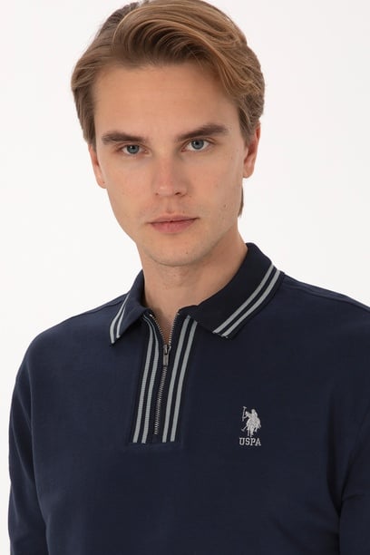 Erkek Comfort Fit Yarım Fermuarlı Lacivert Sweatshirt