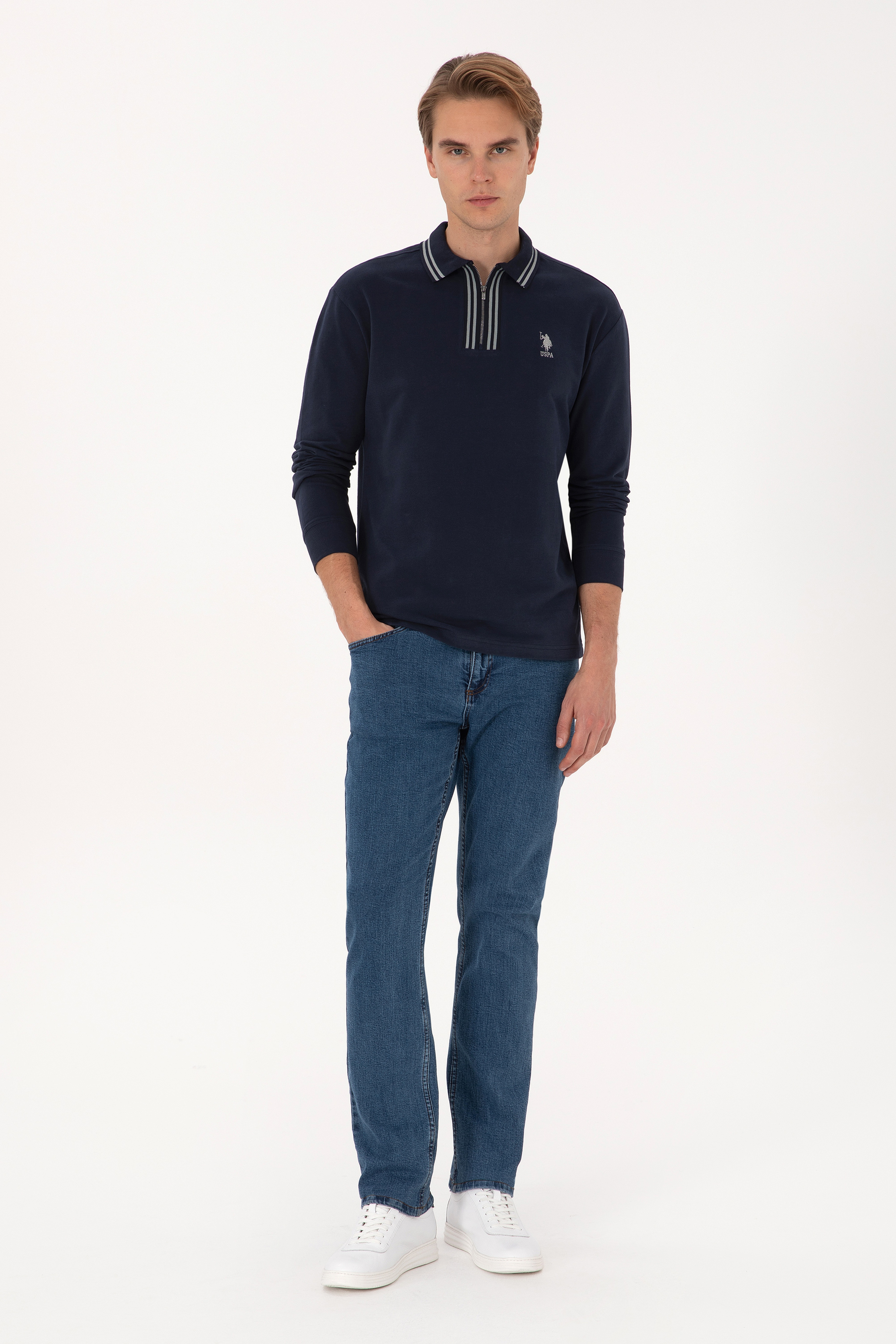Erkek Comfort Fit Yarım Fermuarlı Lacivert Sweatshirt